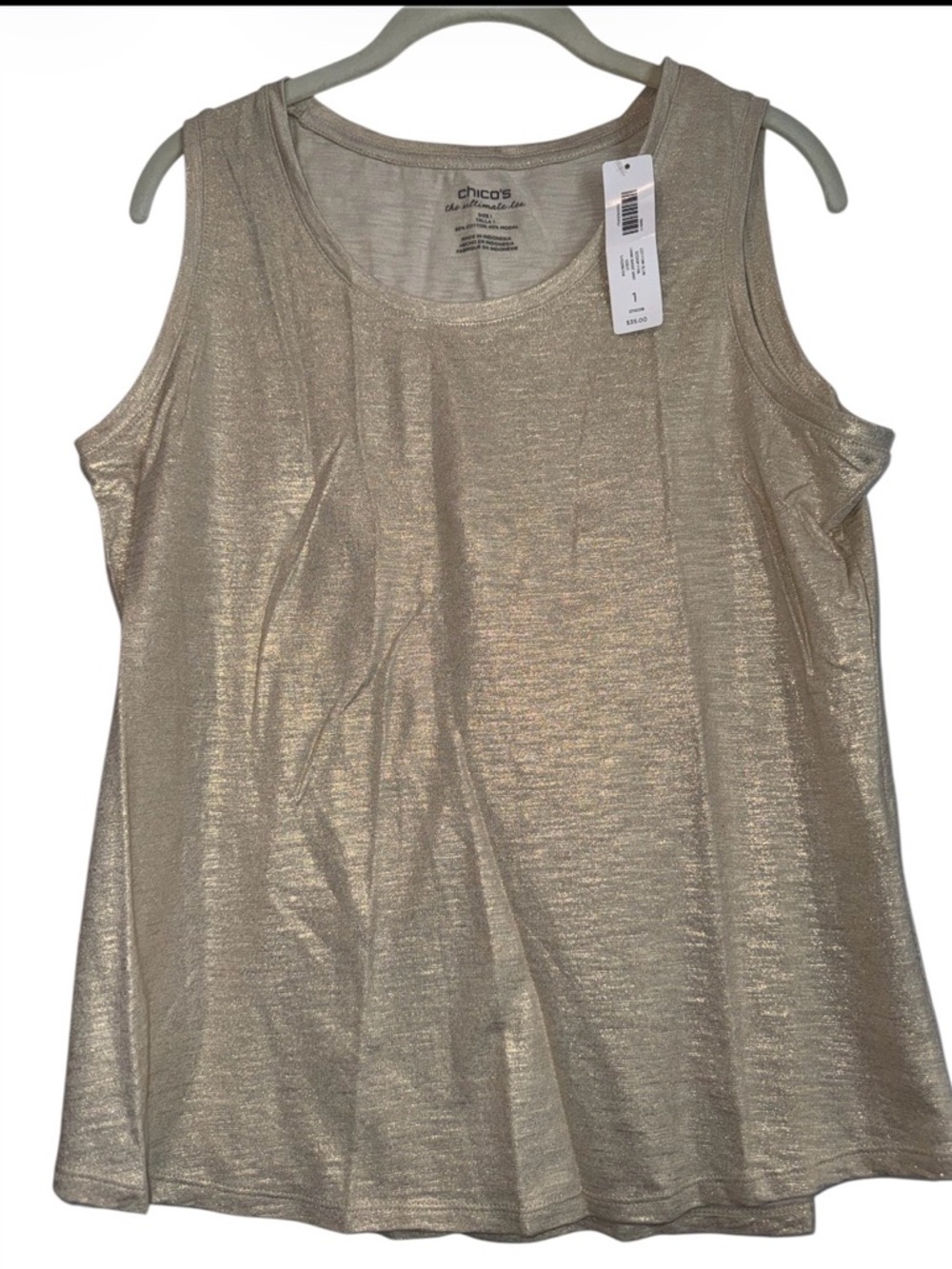 NWT Chico's Gold Cotton Slub Scoop Foil  Basic Tank Size 1 (8/10)